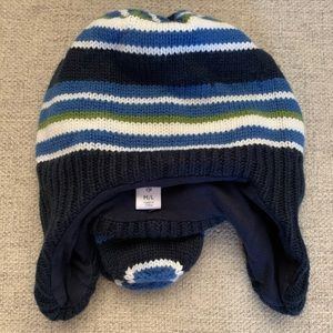 Blue Stripe Knit Hat & Gloves